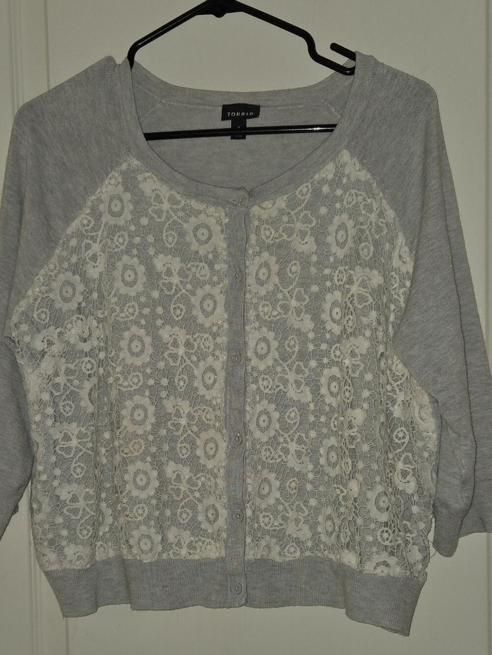 Torrid Front Lace Overlay Grey button up Cardigan